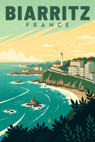 Vintage Biarritz France Travel Poster Design Template for Wall Art
