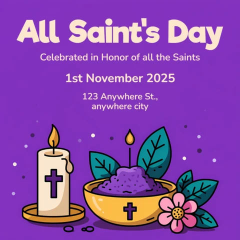 All Saints Day Celebration Template with Candle and Floral Design for Event Invitations