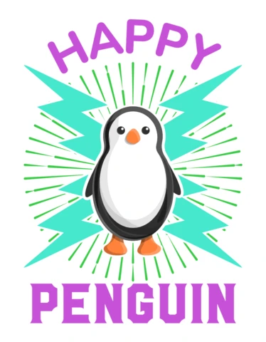 Un pingouin heureux avec le tonnerre pour un modèle de merchandising rétro