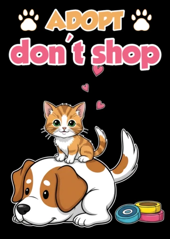 Modèle de design d'adoption d'animaux de compagnie ludique pour t-shirts avec des graphiques de chiens et de chats mignons.