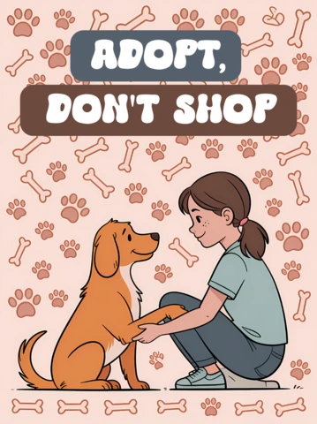 Adopta, no compres, diseño de plantilla para carteles de adopción de perros.