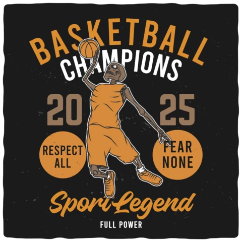 Skeleton Basketball Champions T-shirt Design Template