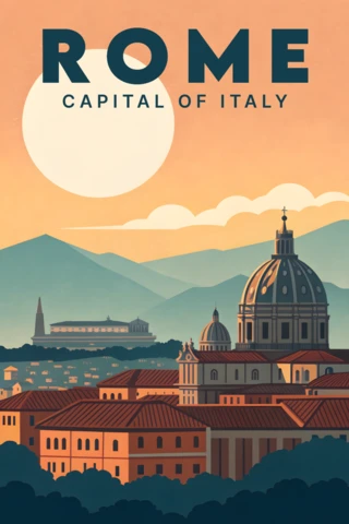 Retro ontwerpsjabloon van de skyline van Rome voor reisposters