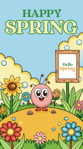 Modello di cartone animato Happy spring per le celebrazioni stagionali