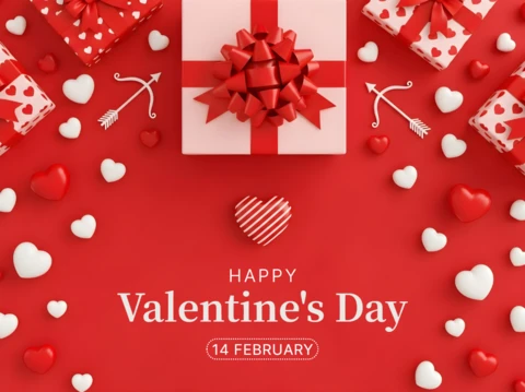 Modèle de carte de vœux pour la Saint-Valentin avec un design de cœur et de cadeau