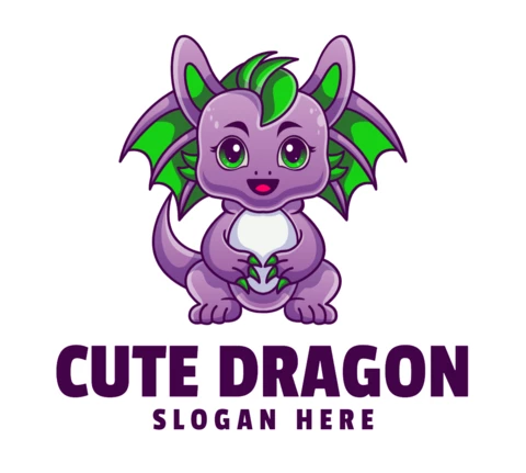 Modelo de design de logotipo de dragão fofo