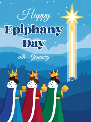 Epiphany Day Celebration Design Template with Three Kings and Star for Greeting Cards