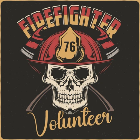 Plantilla de diseño de camiseta de bombero voluntario con calavera