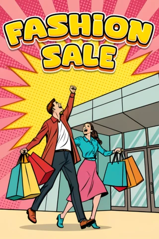 Popart mode verkoop sjabloon voor promotiestickers