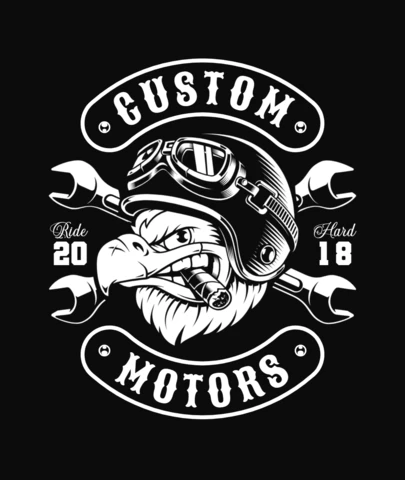 Modelo de design de camiseta monocromática de motociclista águia
