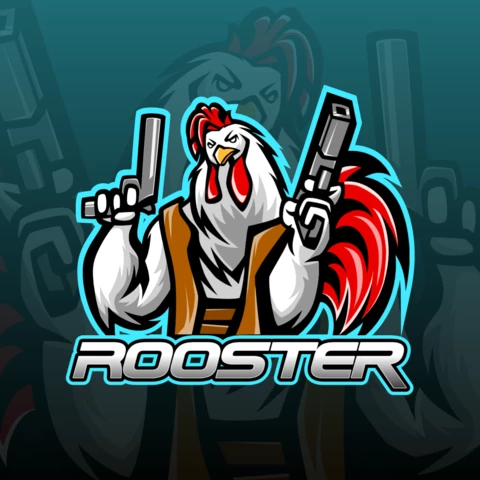 Modello di logo per la mascotte dell'esport Rooster Guns
