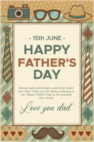 Vintage Father's Day Card Design Template - Editable Retro Style
