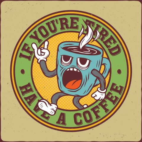 Modèle de t-shirt avec personnage de tasse à café amusant