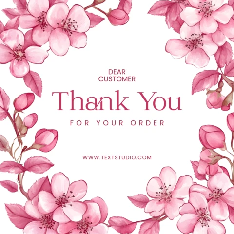 Plantilla de tarjeta de agradecimiento romántica en flor de cerezo rosa