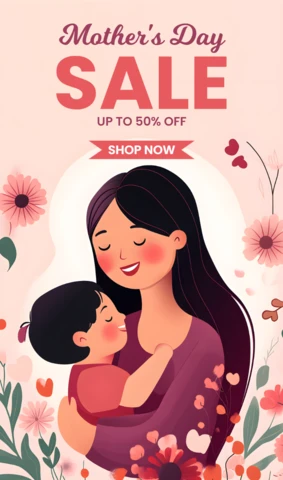 Mother's Day Sale Design Template - Floral Illustration Style