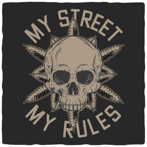 Skull And Weed Leaf T-shirt Design Template