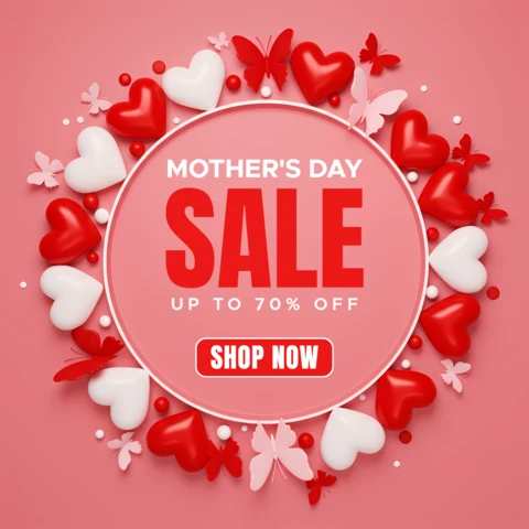 Mother's Day Sale Template - 3D Hearts and Butterflies for Brochure Design
