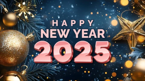 Joyeuse année 2025 ornements roses et dorés modèle de conception