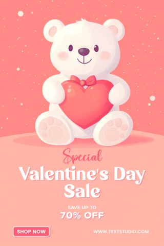 Plantilla de diseño de venta de San Valentín con un simpático oso y un corazón