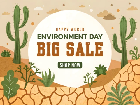 Diseño de cactus en el desierto para plantilla del día mundial del medio ambiente.