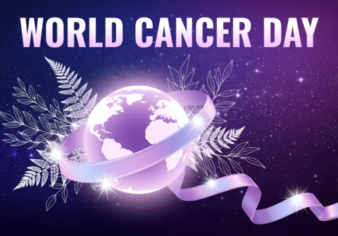 World Cancer Day Design Template with Globe and Floral Elements for Awareness Campaigns