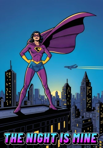 "The Night Is Mine Superhero Over City Skyline At Night Poster Design Template
