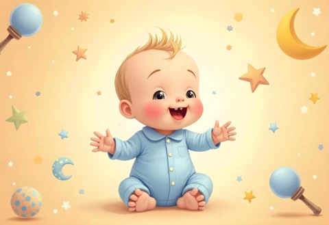Adorable Baby Nighttime Theme - Cute Animated Baby with Stars and Moon Design Template