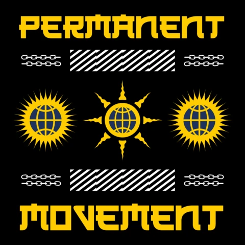 Bold Graphic Design Template with Sun and Globe Elements for Permanent Movement
