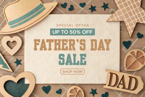 Editable Father's Day Sale Template - Rustic Design with Charming Cutouts