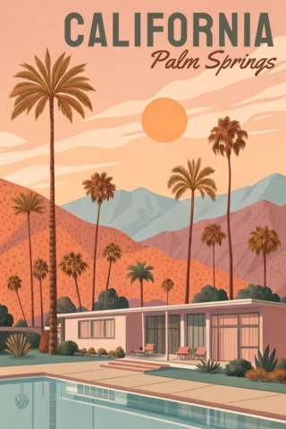 California Palm Springs Retro Design Template for Posters