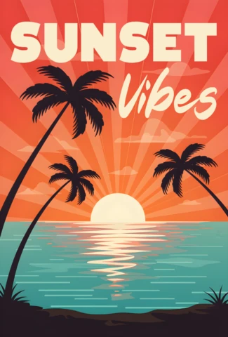 Sunset Vibes Retro Design Template for T-Shirt Or Poster