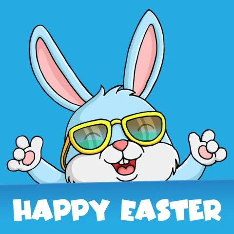 Diseño de conejito de dibujos animados para plantilla de felicitación de Pascua