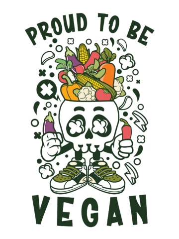 Plantilla de diseño de camiseta de personaje de dibujos animados de calavera vegana