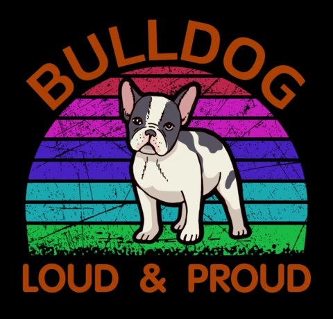 Retro-Regenbogen-Bulldogge Design: laut & stolz Merch-Vorlage