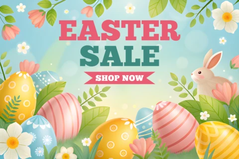 Easter Sale Design Template: Vibrant Spring Floral and Bunny Theme
