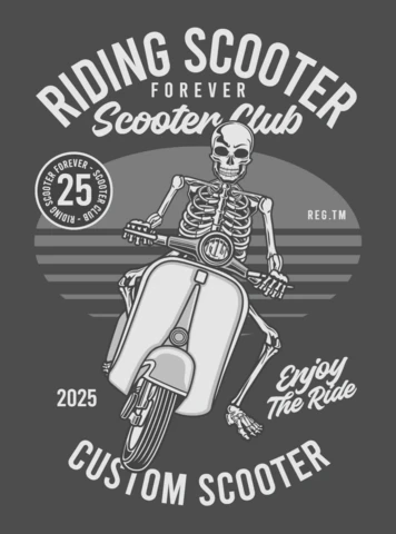 スクーターに乗るスケルトンTシャツデザインテンプレート