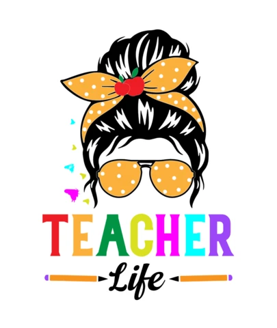 Messy Bun Girl Teacher Life T-Shirt Design Template