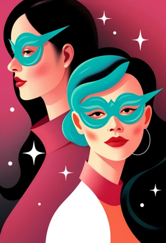 Stylish Masked Women Illustration Template for Fashion and Beauty Designs
