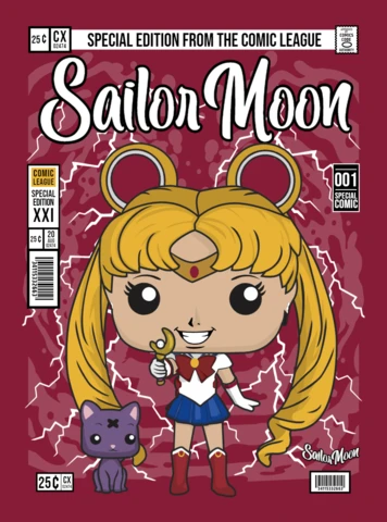 Plantilla de diseño de portada de revista con personaje de dibujos animados de Sailor Moon