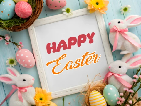 Plantilla de diseño de tarjeta de felicitación de Pascua con temática primaveral