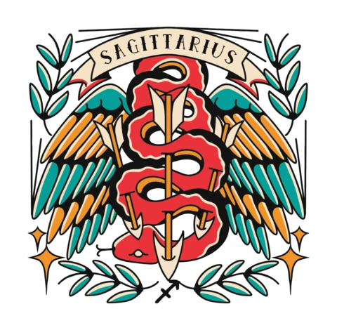 Modèle de design Sagittaire audacieux avec des éléments de style tatouage vintage