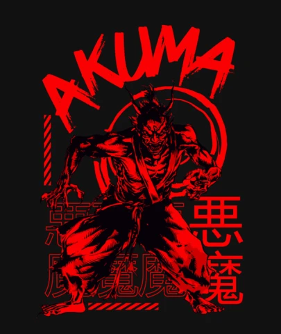 Akuma vechtende t-shirt iconische vechtsportpose van de Street Fighter-serie t-shirt ontwerp sjabloon