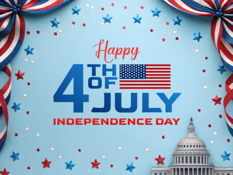 Template de design para celebração do dia da independência, 4 de julho, com estrelas e listras.