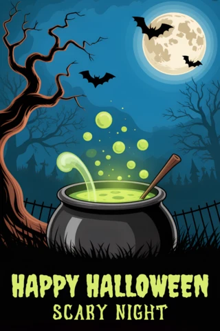 Spooky Halloween Cauldron Design Template for Party Invitations