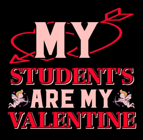 Plantilla de diseño de San Valentín para profesores: "mis alumnos son mi Valentín" en alegre estilo retro