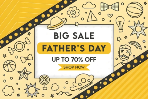 Playful Father's Day Sale Template Design with Bold Graphics and Icons