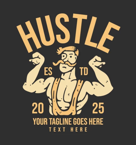 Hustle Builder Doing Bicep Pose Vintage T-shirt Design Template