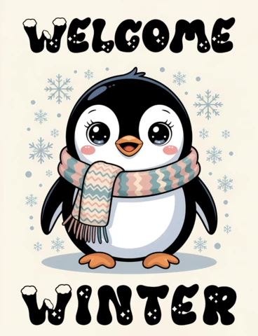 Modelo de design de pinguim de inverno para cartões de saudação