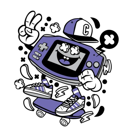 Modèle de conception de personnage de dessin animé de skateboard pour console de jeu vidéo portable