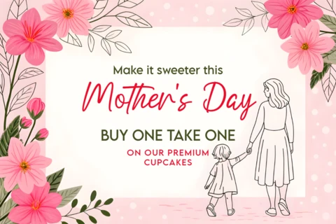 Modelo de promoção floral para o dia das mães: design editável para ofertas de cupcakes doces